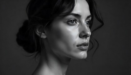Muted Black-and-White Profile Portrait of a Woman