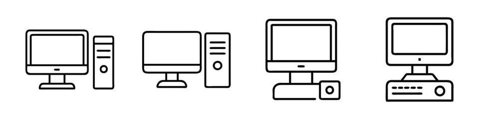 desktop computer icon, desktop computer line art - simple line art of desktop computer, perfect for desktop computer logos and icons