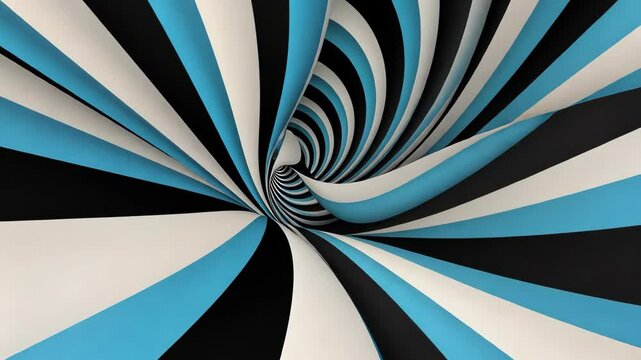 Swirling tunnel of black and blue stripes creating a mesmerizing visual effect