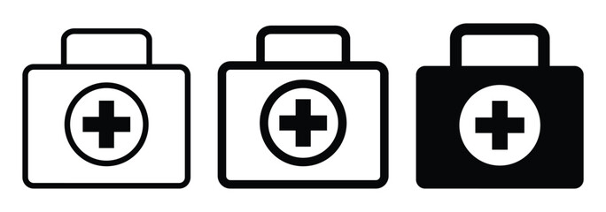 First aid box icon set. Medical briefcase sign. First aid kit bag vector icon. medicine bag icon. eps 888.