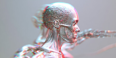 3D Rendered Translucent Human Head and Neck Model with Chromatic Aberration