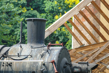 Scenery of an abandoned old-fashioned steam locomotive, artistic wallpaper, background