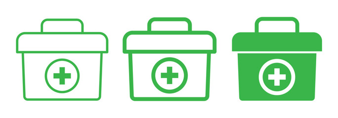 first aid kid box icon set. medical briefcase icon set. medical bag icon. healthcare symbols. medical case icon set. vector illustration on white background. first aid kid box icon eps 888.