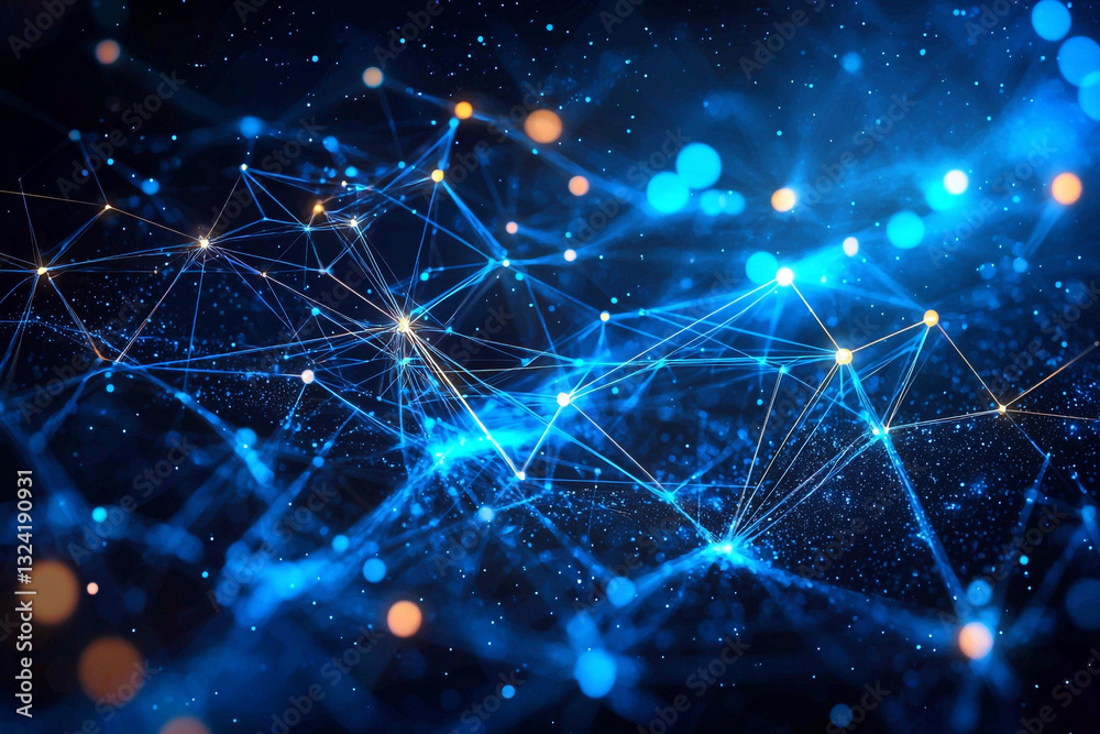 Aufkleber abstract blue network digital technology connection lines background web data nodes space points