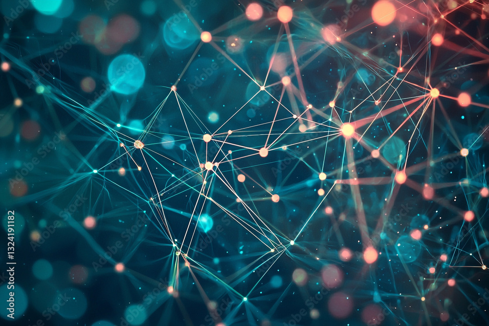 Poster abstract network connection digital technology background image web data teal nodes lines points