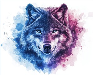 mystical watercolor wolf, blue purple wolf, celestial animal painting, ethereal wolf illustration, fantasy wildlife watercolor, dreamy wolf painting, night sky animal, soft watercolor wolf