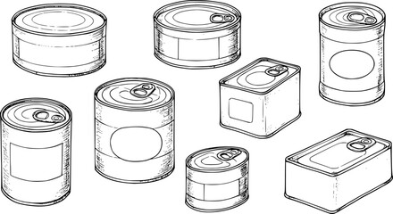 set of different tin cans
