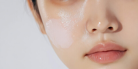 Close-up of Face with Applied Pink Cream