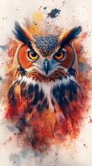 wise watercolor owl, autumnal owl painting, artistic owl splash, dreamy feathered animal, bird of wisdom illustration, watercolor nocturnal bird, mystical owl painting, gentle bird watercolor