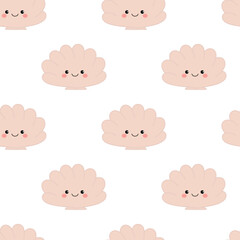 Seamless pattern with cute cartoon shells. Background with seashells. Vector.