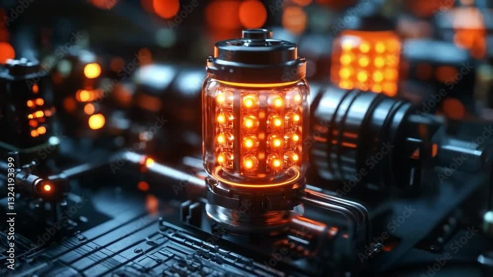 Aufkleber A detailed view of a quantum computing circuit featuring illuminated qubit components.