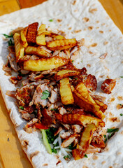 Shawarma with juicy meat and sauces