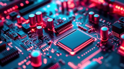 Obraz premium Illuminated Circuit Board Close-Up