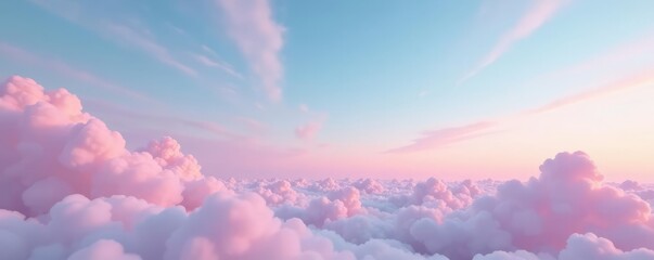 Soft pink sky with wispy clouds drifting lazily across blue horizon, serene, sky