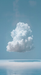 Majestic cumulus cloud floating over calm blue ocean horizon