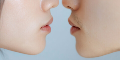 Obraz premium Close-up of Two Faces About to Kiss