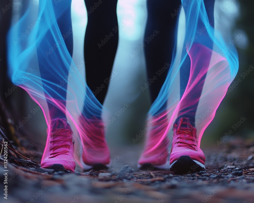 Poster dynamic motion flow ethereal neon fitness visualization of athletic performance with holographic ene