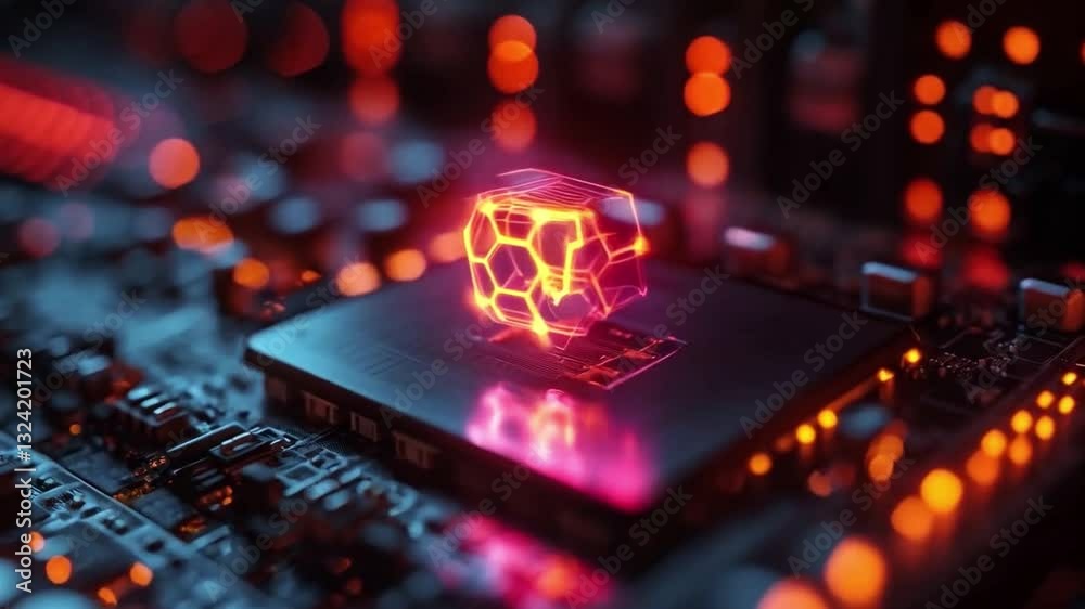 Aufkleber A striking depiction of quantum computing elements, showcasing a qubit in superposition and entanglement on a circuit board. The radiant lights convey the complexity of decoherence.