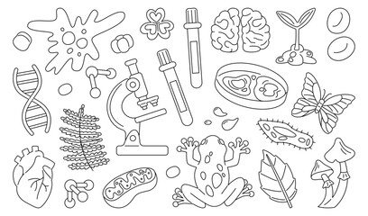 Line art biology science icons set