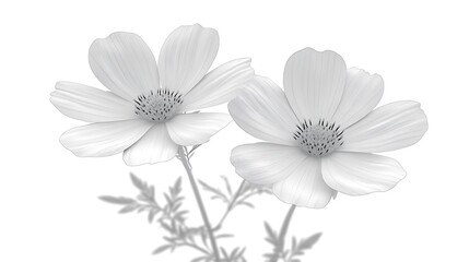 Fototapeta premium Two white flowers with stems and textured flower centers