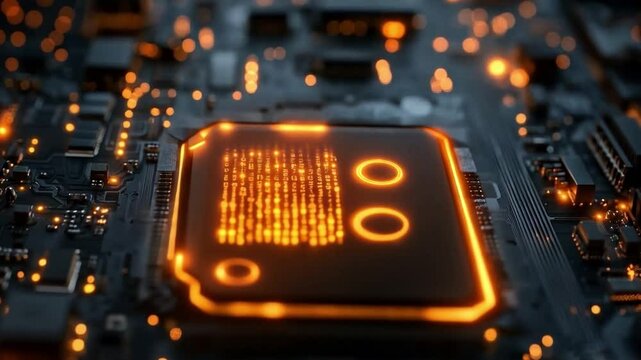 Quantum circuit showcases qubits in superposition and entanglement, displaying intricate gates and state changes, highlighting patterns of coherence across a futuristic motherboard layout.