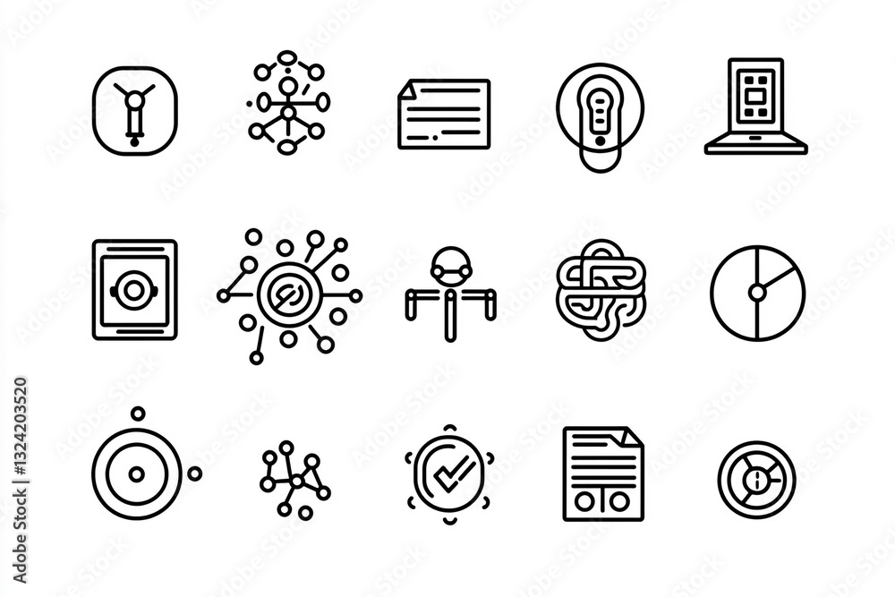 Fototapete collection of simple minimalist line icons for technology and network ui ux web data clean design