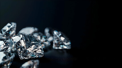 Scattered Diamonds on Dark Reflective Background With Dramatic Lighting and 3D Rendering Detail