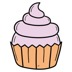 Hand drawn cartoon cupcake on white background.