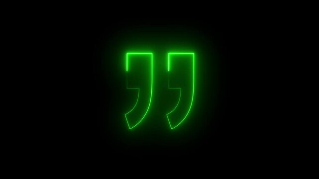 glowing neon Quotation mark up icon black color animation black background. concept of callout text template