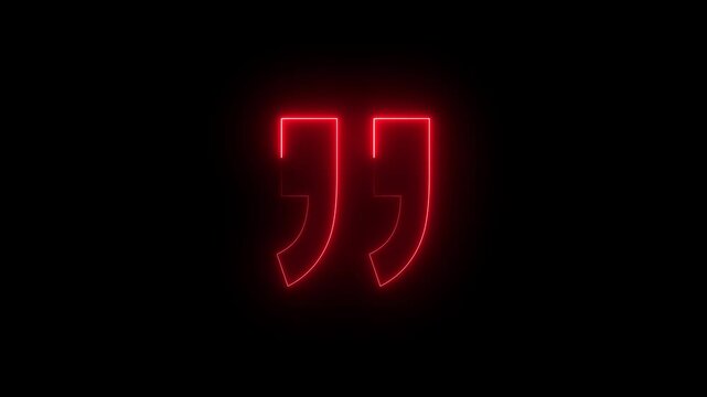 glowing neon Quotation mark up icon black color animation black background. concept of callout text template
