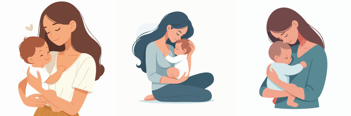 Vector of Young mother hugging her baby with love and affection