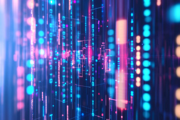 Abstract digital data stream background with pink and blue glowing lines code neon cyber light style