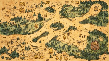 Fototapeta premium A winding road map. Shows route, direction, and location. Simple design. 