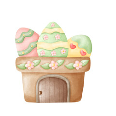 Whimsical Easter Delight, Watercolor Carrot House and bunny Clipart for Spring Celebrations