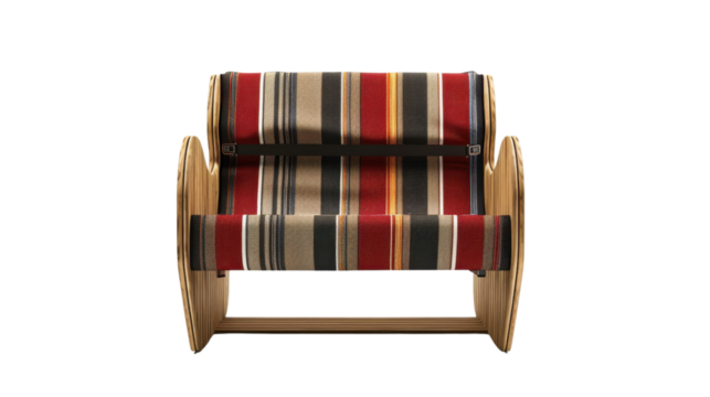 Portable camping chair with striped fabric on transparent background