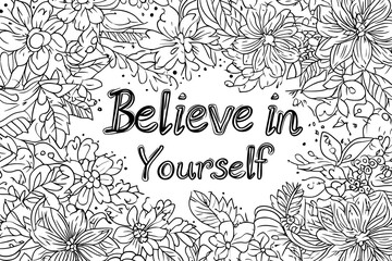 Believe in Yourself with floral patterns coloring page for kid