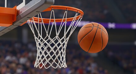 Basketball soars through hoop, capturing excitement of game night action