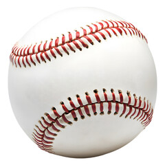 A close-up of a baseball with red stitching on a transparent background, cut out, PNG 3D Digital Art, clip art.