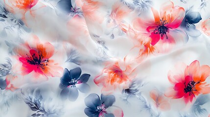 Blurry flower patterns, like a hand-drawn design, are digitally printed on various fabrics: clothes, sarees, suits, dresses, bedding, rugs, and wall decor.
