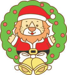 Cute Lion christmas vector icon. Funny baby Lion animal series christmas illustration.