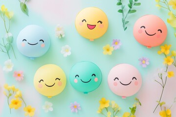 Colorful smiling speech bubbles illustration conveying joy and positivity