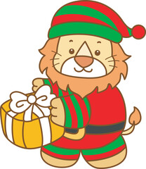 Cute Lion christmas vector icon. Funny baby Lion animal series christmas illustration.