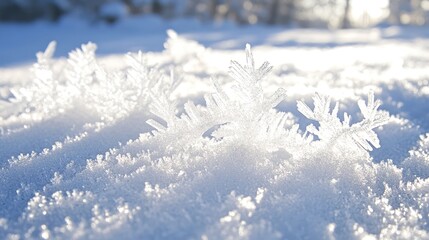 Winter ice crystals on snowy ground