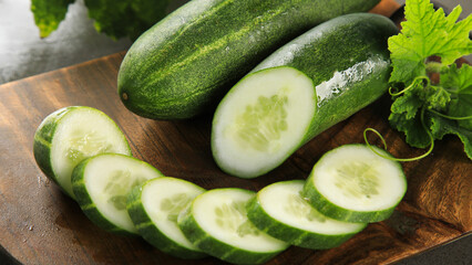 Cucumber and slices isolated on a white background