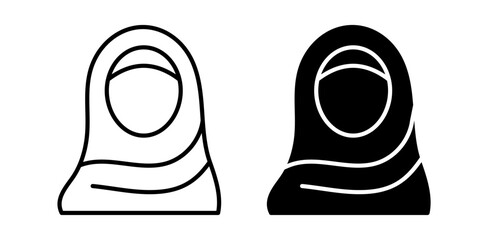 Woman wearing hijab icon pack in flat and thin liner vectors graphic for ui designs