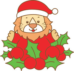 Cute Lion christmas vector icon. Funny baby Lion animal series christmas illustration.