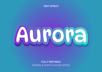 Aurora Editable Rounded Text Effect on Blue Purple Background
