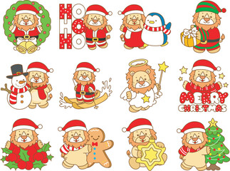 Cute Lion christmas vector icon. Funny baby Lion animal series christmas illustration.