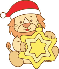 Cute Lion christmas vector icon. Funny baby Lion animal series christmas illustration.
