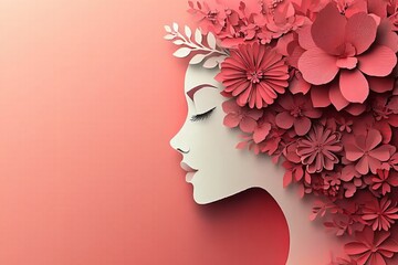 Elegant paper cut art of a woman's silhouette with floral details, perfect for International Women&rsquo;s Day, greeting cards, or women empowerment campaigns.